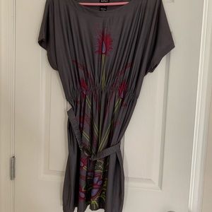 Gray dress with peacock print